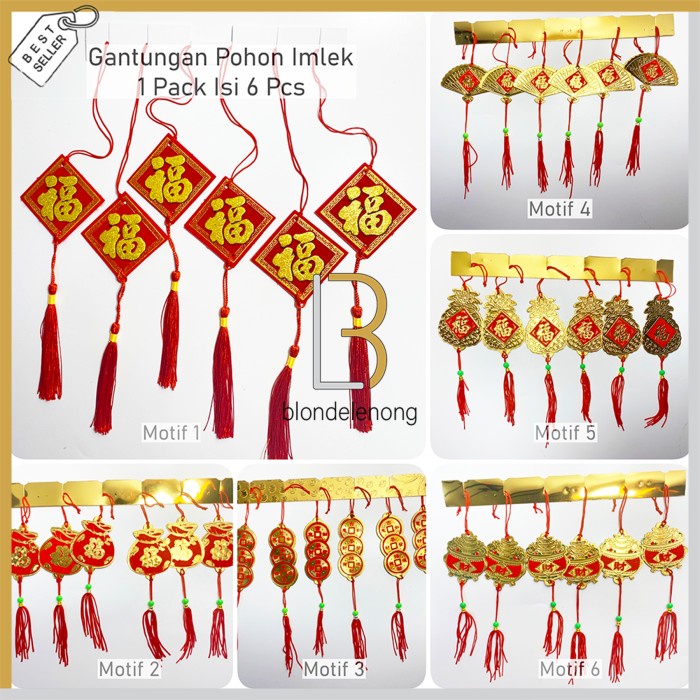 Gantungan Hiasan Tasel Tassel Dekorasi Pohon Imlek Mehwa Meihua Fuk Hoki Hongshui Fengshui Souvenir Suvenir Parcel Parsel Hampers Hadiah Gift Imlek New Year Tahun Baru Cina Cny Rumbai Merah Foil Emas Gold Dashboard Kaca Pintu Rumah Mobil Murah Import