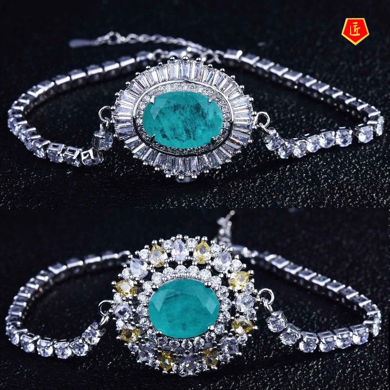 [Ready Stock]New Luxury Full Diamond Natural Paraiba Tourmaline Bracelet