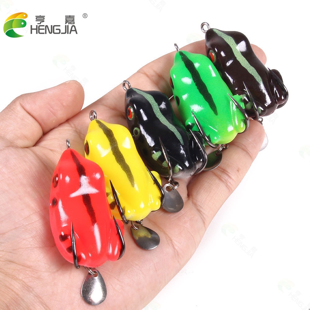 Hengjia 5PCS Umpan Pancing Softlure Bentuk Katak / Kepala Ular 5.5cm / 11g Dengan Ekor Sequin