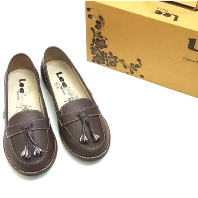 SALE HABIS LeeShoes Flat shoes KODE FLCOK Sepatu lonceng original terbaru coklatLoafers