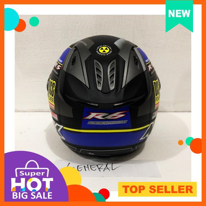 Helm Nhk R6 Motif Rally #2 Black Blue Doff Hitam Biru Dop Half Face