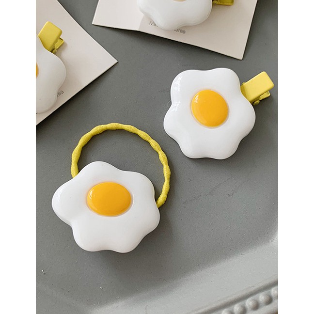 LRC Aksesoris Rambut Fashion Poache Egg Hair Rope+Hair Clip Poached Egg Hair Rope Hairpin Set F62518