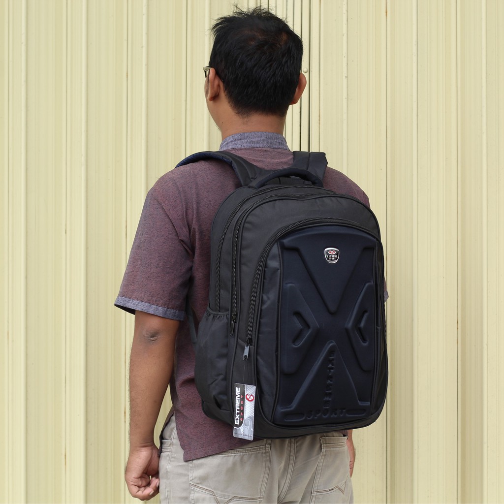 Back Pack Extreme Palazo Emboss X Hitam Pria Tas Punggung Laki Laki Bahan Tebal Kuat Berkualitas Ransel Pria Kerja Bonus Raincover Embos Kuat Tas Laptop Gendong Pria Sma Distro Keren Polos