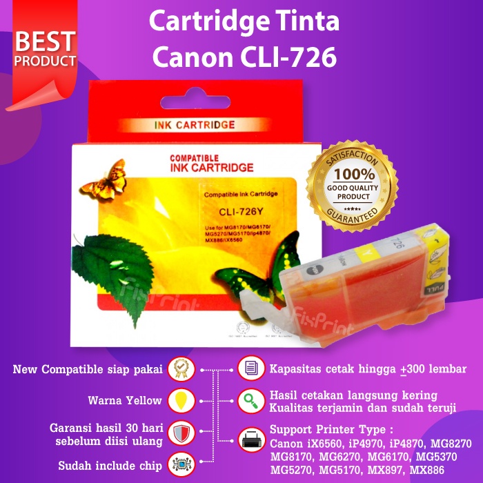 Cartridge Tinta PGI 725 PGI725 CLI 726 CLI726 Black Cyan Magenta Yellow For Printer IX6560 IP4970 IP4870 MG8270 MG8170 MG6270 MG6170 MG5370 MG5270 MG5170 MX897 MX886