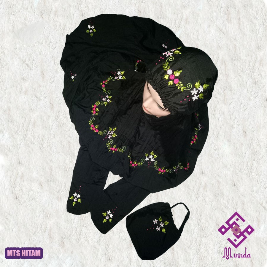 MV-MTS Hitam Mukena Terusan Dewasa Parasut Premium Muvida | Mukena Terusan