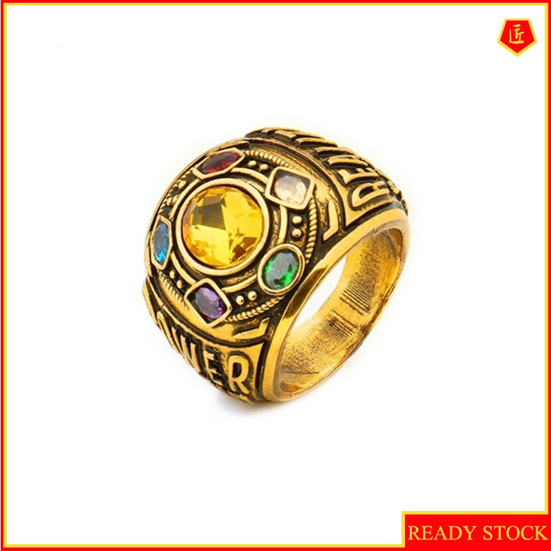 [Ready Stock]New Creative Six Gem Rings Vintage Gold