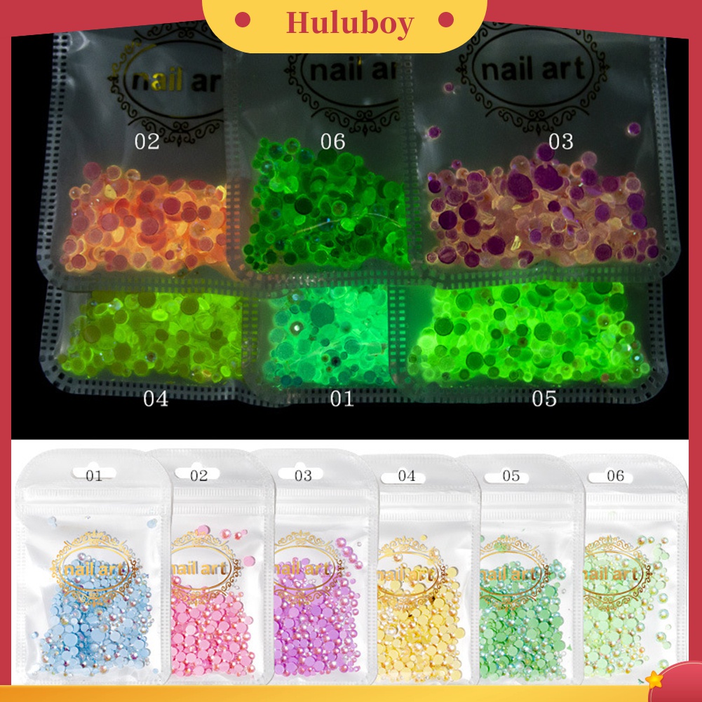 Huluboy Huluboy♡ Hiasan Berlian Imitasi Bulat Flat 3D 6 Warna Untuk Dekorasi Manicure DIY