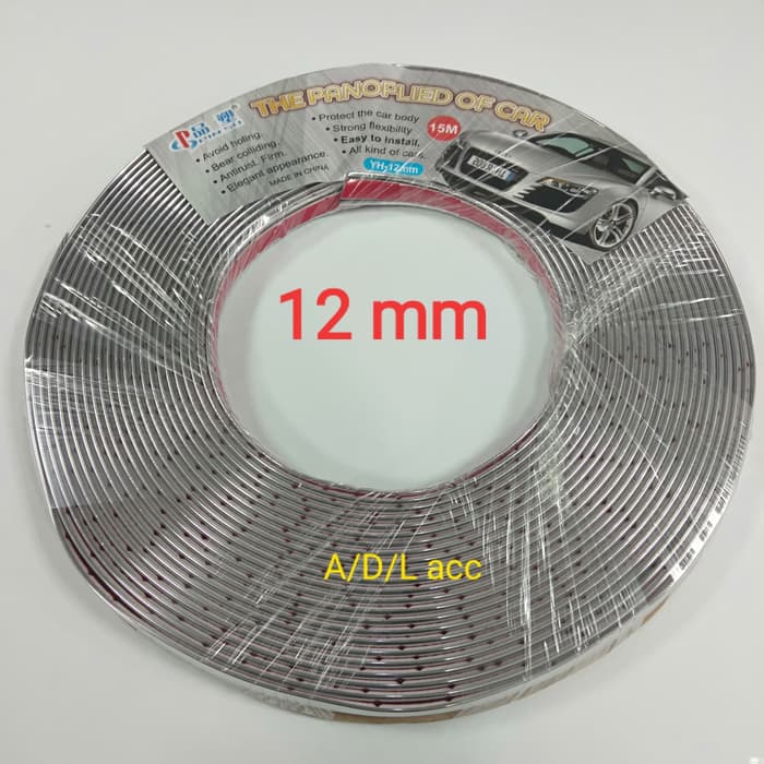 lis body moulding list bodi chrome crome mobil 12mm milimeter 15 meter