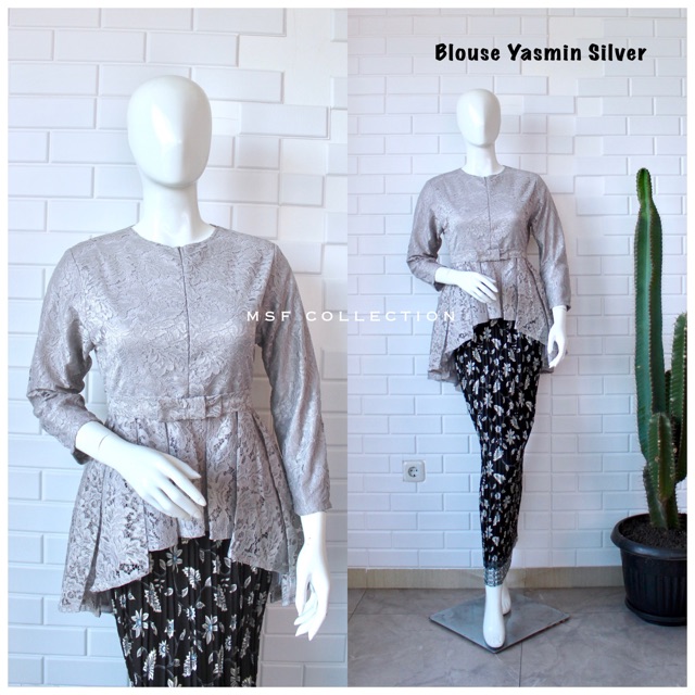 blouse yasmin silver brukat/busui/atasan wanita