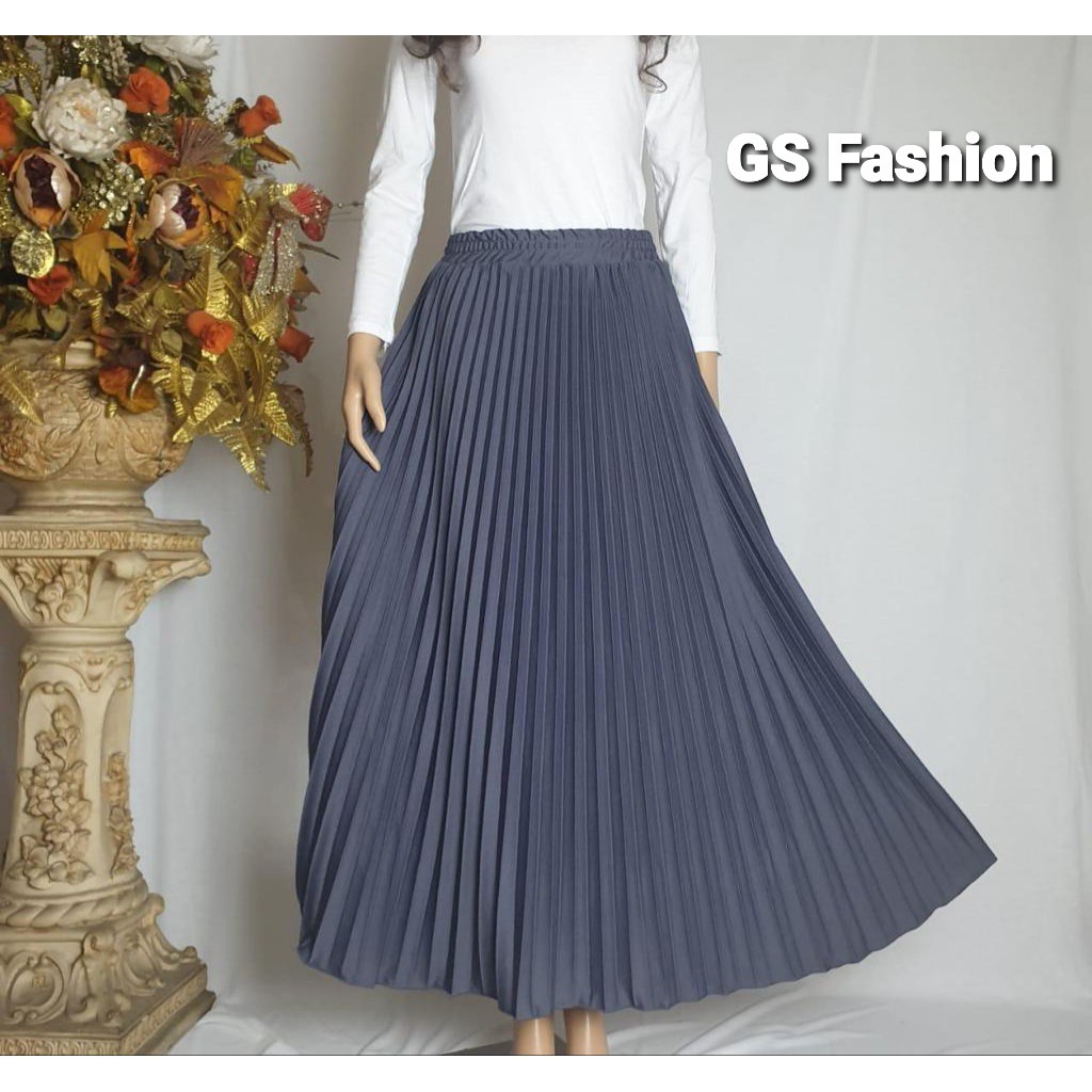 GS-ROK PLISKET PREMIUM /ROK PANJANG MUSLIM/ ROK MAYUNG BAHAN HYGET PREMIUM GRADE A-DARK GREY