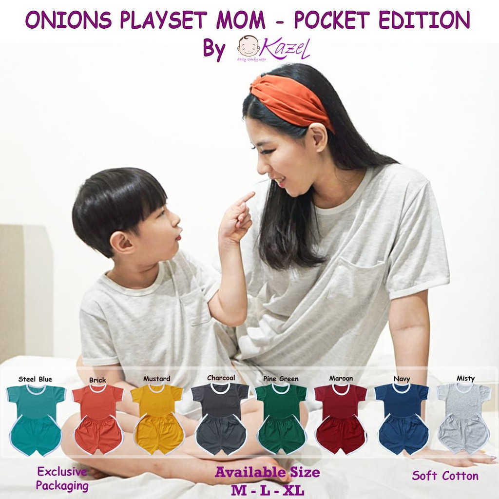 [Size M-XL Warna Navy] Kazel Onions Playset Mom Pocket Edition Setelan Pendek Ibu