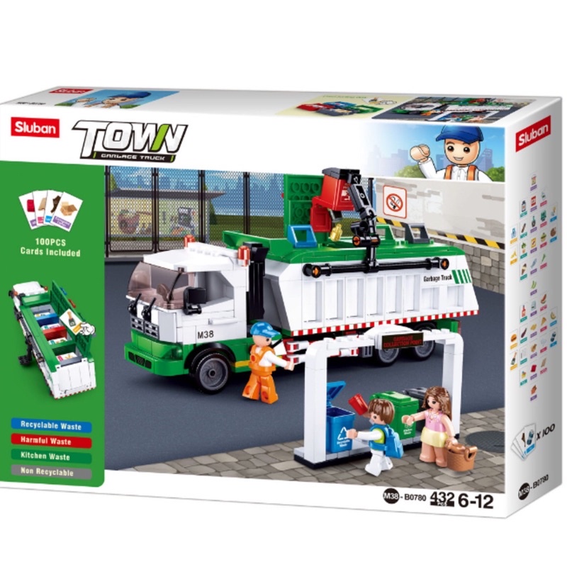 SLUBAN Bricks Town Garbage Truck Mainan Anak Truk Sampah