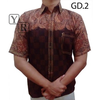 Kemeja/Hem Batik Cap Pria/Cowok Keren Murah Lengan Pendek