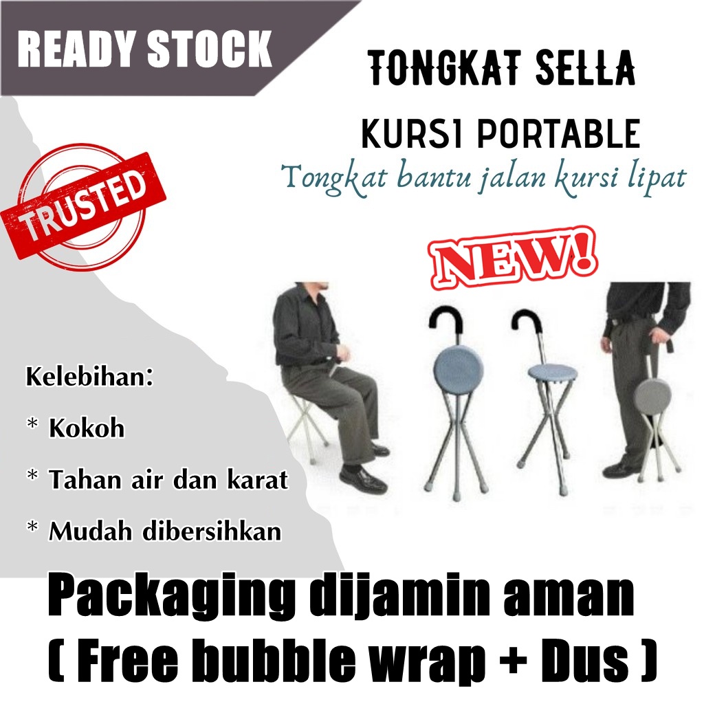 TERBARU tongkat duduk kaki 3 sella tongkat jalan 3 kaki dengan kursi lipat murah berkualitas terbaik