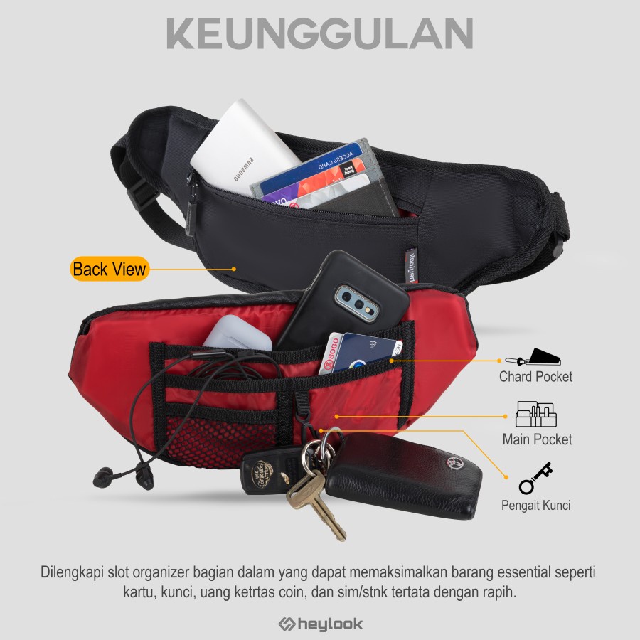 Tas Selempang Pria Keren Original Waistbag Pria Waterproof Kekinian Keren Trandy Asli Kartu Besar Kecil Distro Masa Kini Murah Terbaru