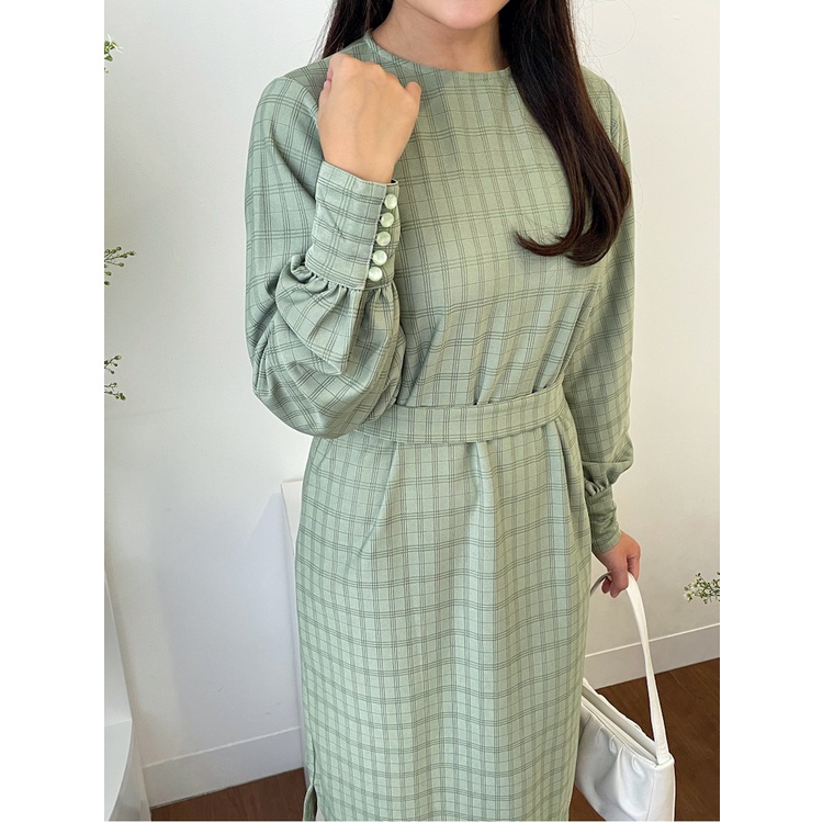 Kadaka D-0190 Long Sleeve Plaid Dress