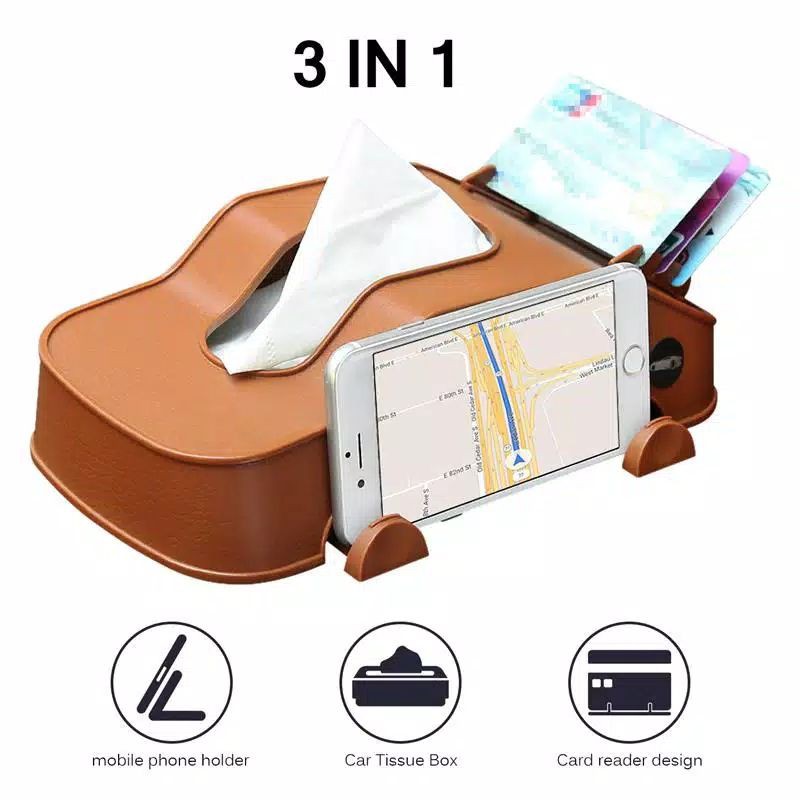 Tempat Tisu Mobil 3in1 Kotak Tissue Car Holder Phone