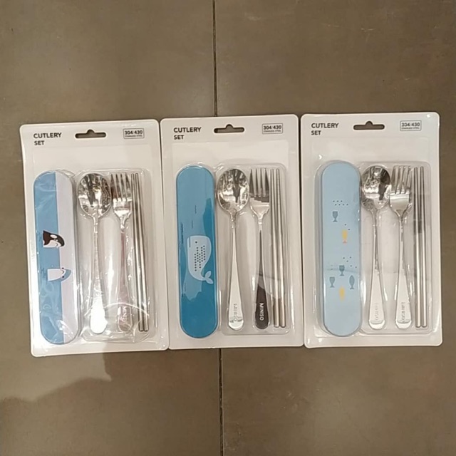 MINISO  Cutlery set with case. Set sendok garpu sumpit. Sendok makan set miniso murah