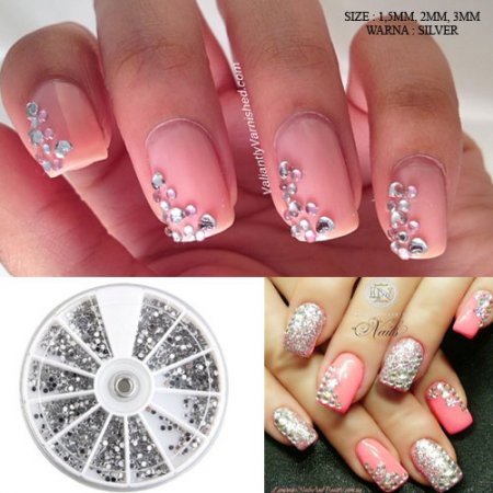 DEKORASI SLIME / NAIL ART RHINESTONE ROUND ALL MIX SILVER (WHEEL) DEKORASI KUKU