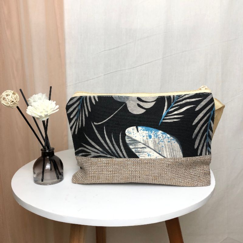 (COD) POUCH KANVAS  POUCH KOMBINASI GONI BESAR MOTIF