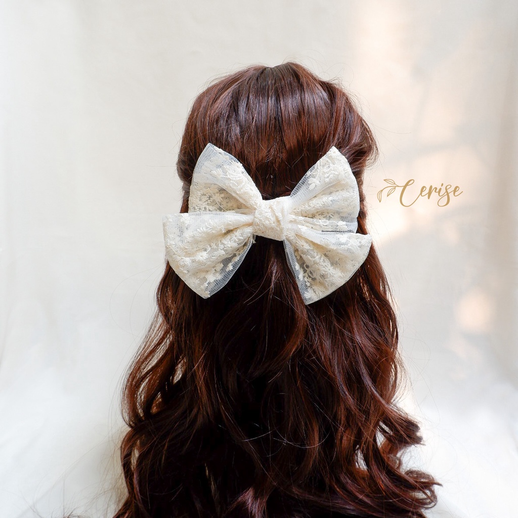 Sachi Hairpin | Jepit rambut pita lace korea putih hitam untuk anak dan wanita dewasa cantik manis