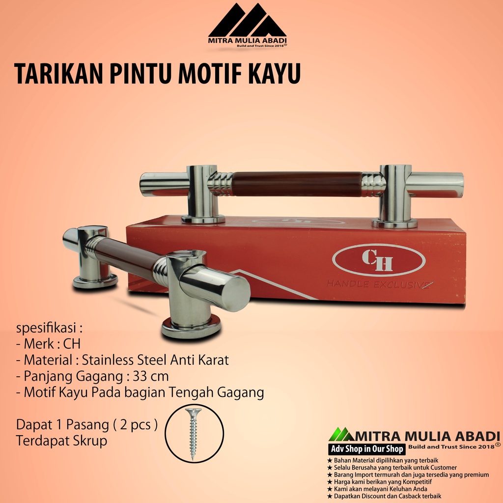 Pull Handle Bentuk Suling Pintu Rumah Motif Kayu | Gagang Pintu 32 cm