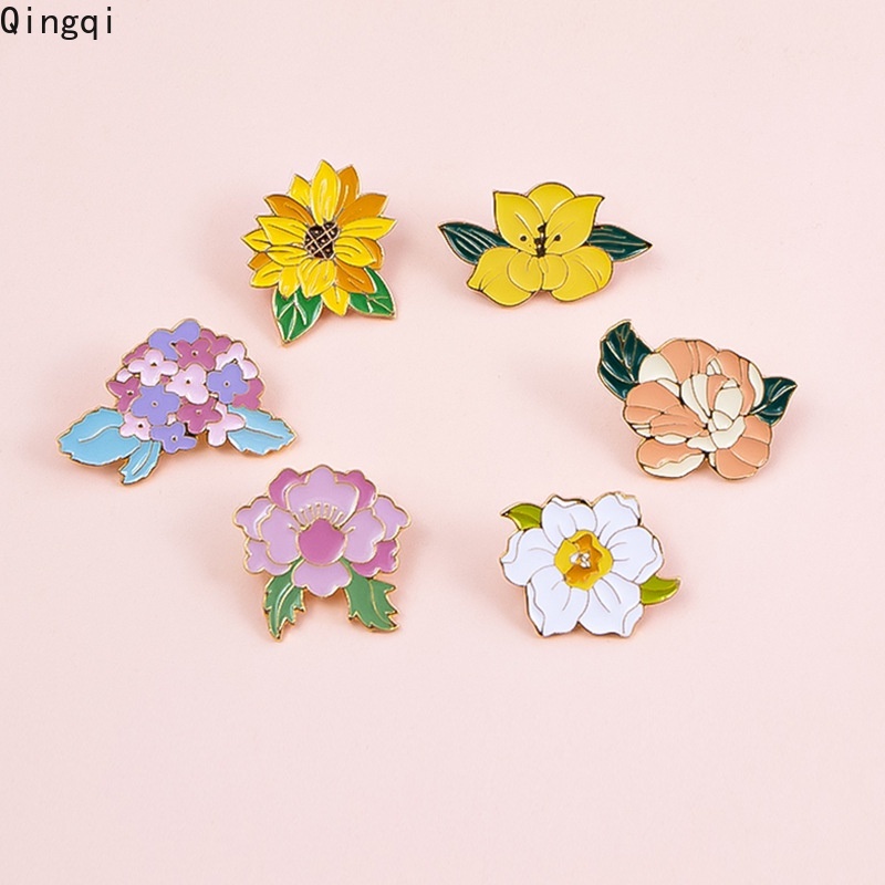 Bros Pin Enamel Bentuk Bunga Matahari Lily Daffodils Peony Camellia Warna-Warni Untuk Hadiah