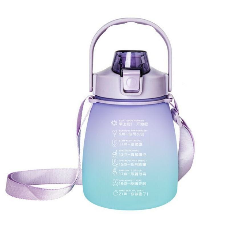 BOTOL GEMOY PLUS STIKER DAN TALI PANJANG BOTOL MINUM  VIRAL GRADASI TALI PANJANG SEDOTAN KAPASITAS 1300 ML BOTOL GENDUT BENING MURAH BOTOL IMPORT THUMBLER UNIK BOTOL MINUM ANAK DEWASA BOTOL 1.3 LITER-UNGU BIRU 1,1L