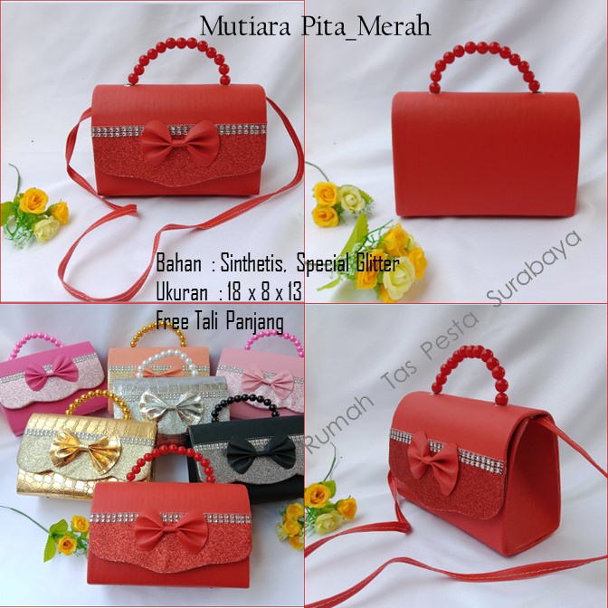 Tas Kondangan,Tas Gliter,Tas Cantik,MTiara Pita_Merah