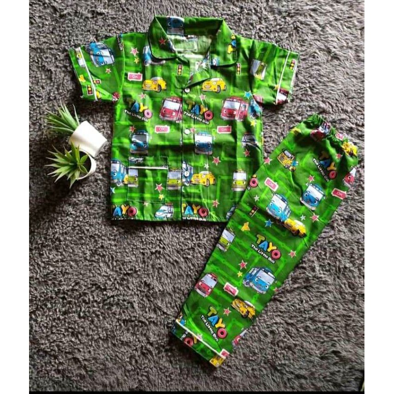 baju tidur anak anak laki laki&perempuan motif tayo hijau