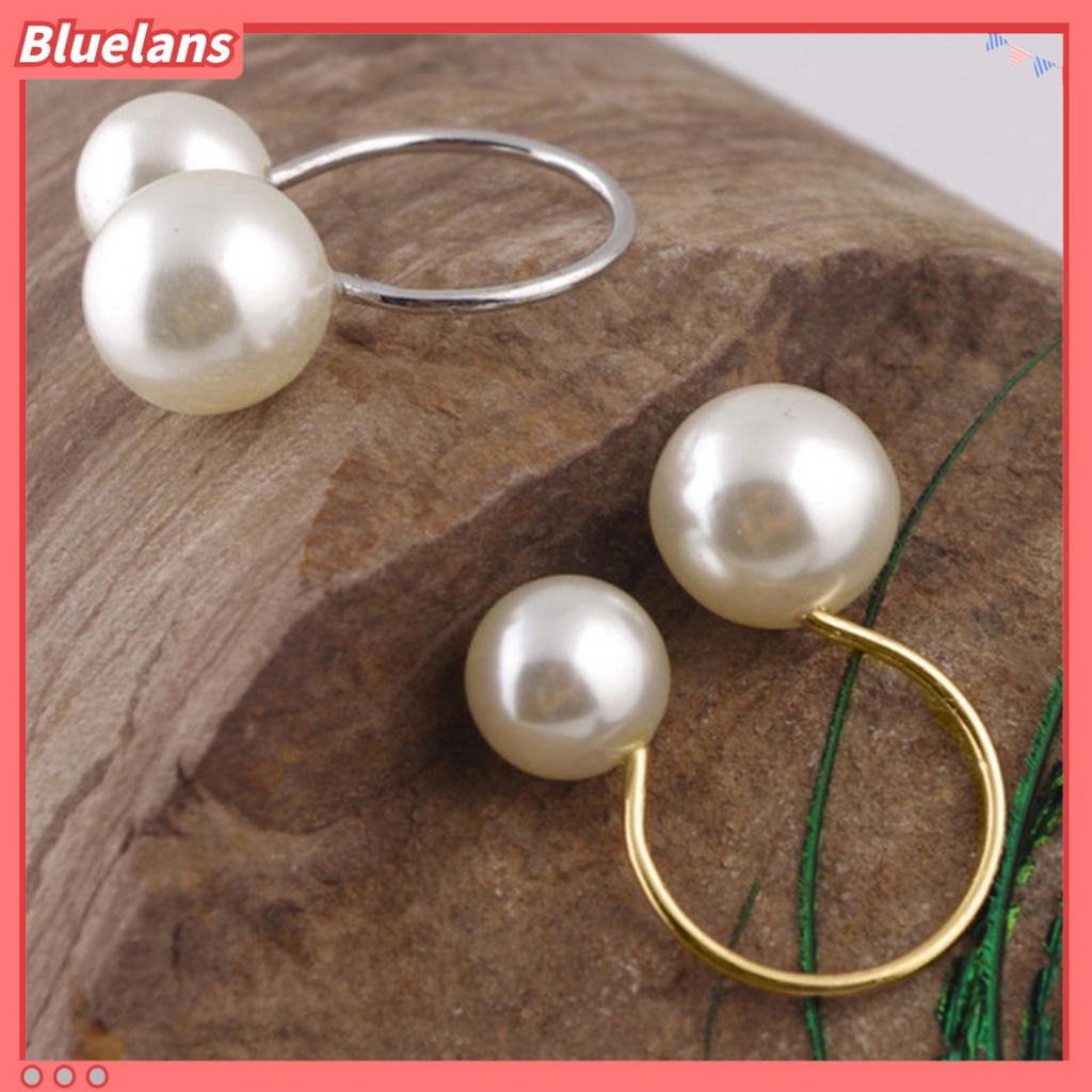 Bluelans Women Fashion Two Faux Pearls Opening Alloy Finger Ring Jewelry Gift Party