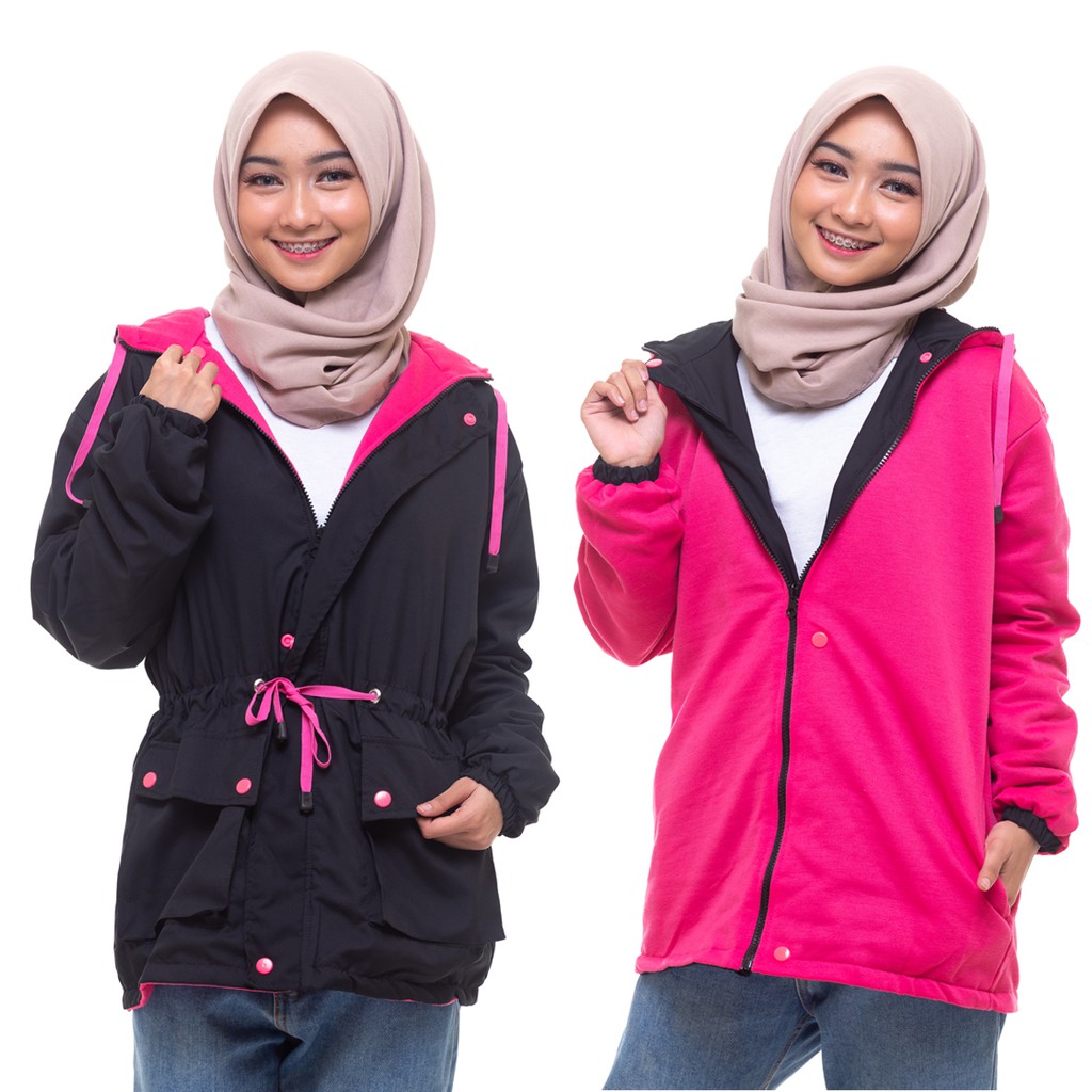 JAKET PARASUT HIRUKA BOLAK BALIK WANITA JAKET PARKA CEWEK {JAKET 2 IN 1}