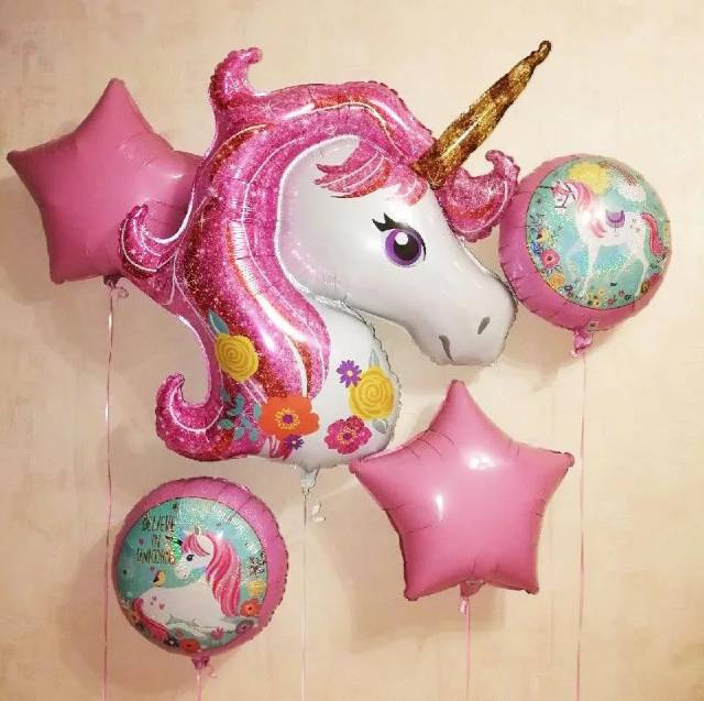 BALON FOIL SET UNICORN PINK ISI 5 PCS