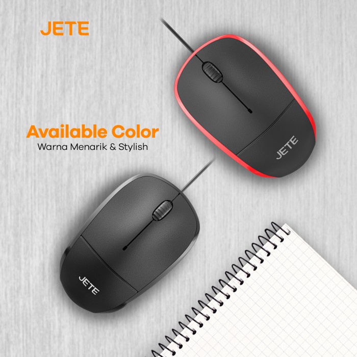 Mouse Kabel Optical JETE MO1 1000DPI - Garansi Resmi 2 Tahun - Merah