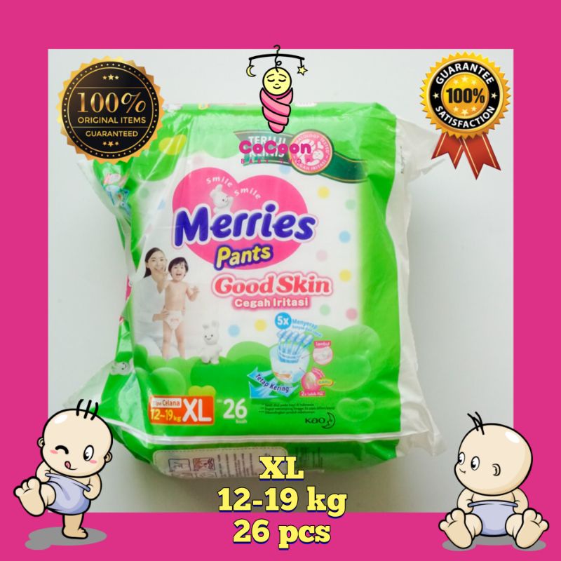 Popok Bayi Meries Merries Pants Good Skin Tipe Celana XL26 XL 26 pcs Unisex