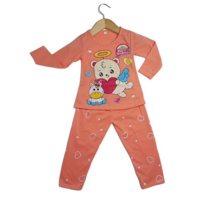 SETELAN BAJU ANAK PEREMPUAN SIKUNING NEW MOTIF BEAR ANGEL 2-6 TAHUN