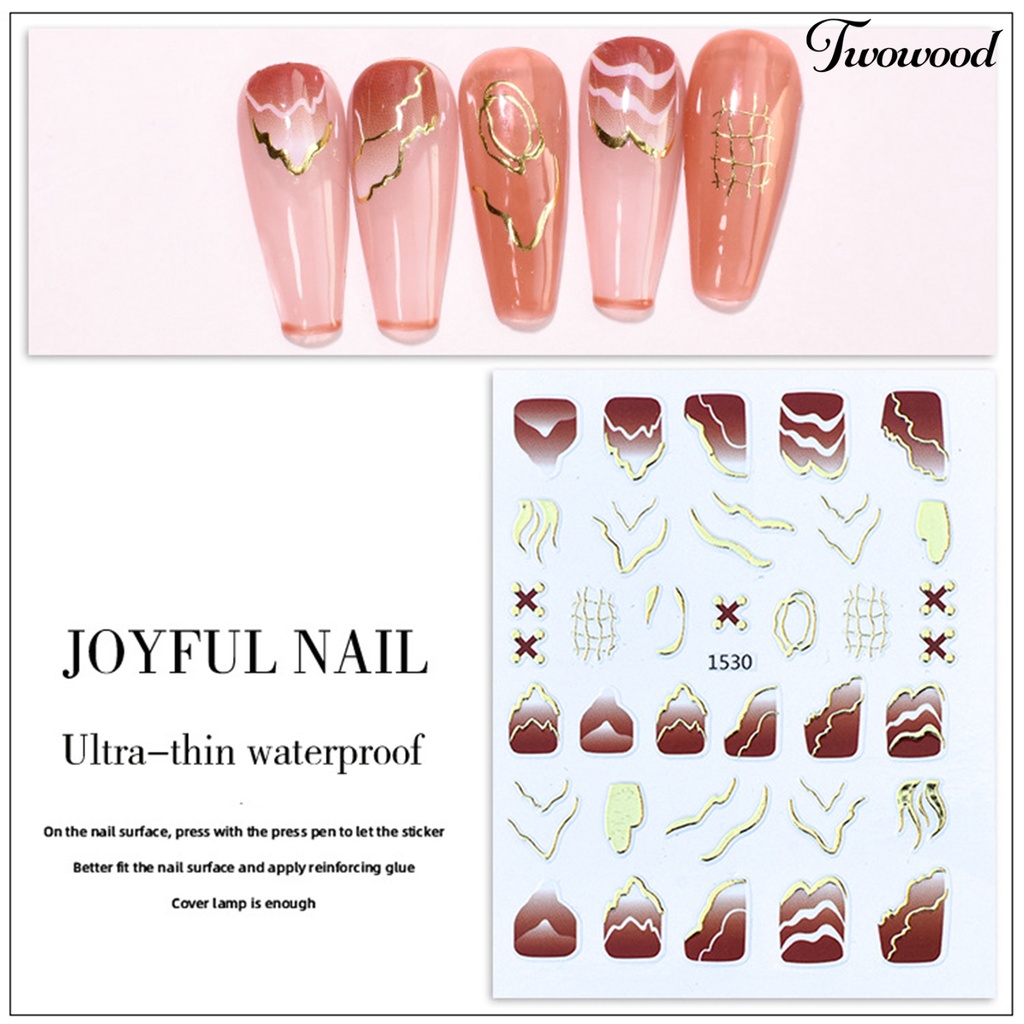 Twowood Stiker Kuku Motif Geometri 3D Ultra Tipis Untuk Dekorasi Nail Art / Manicure