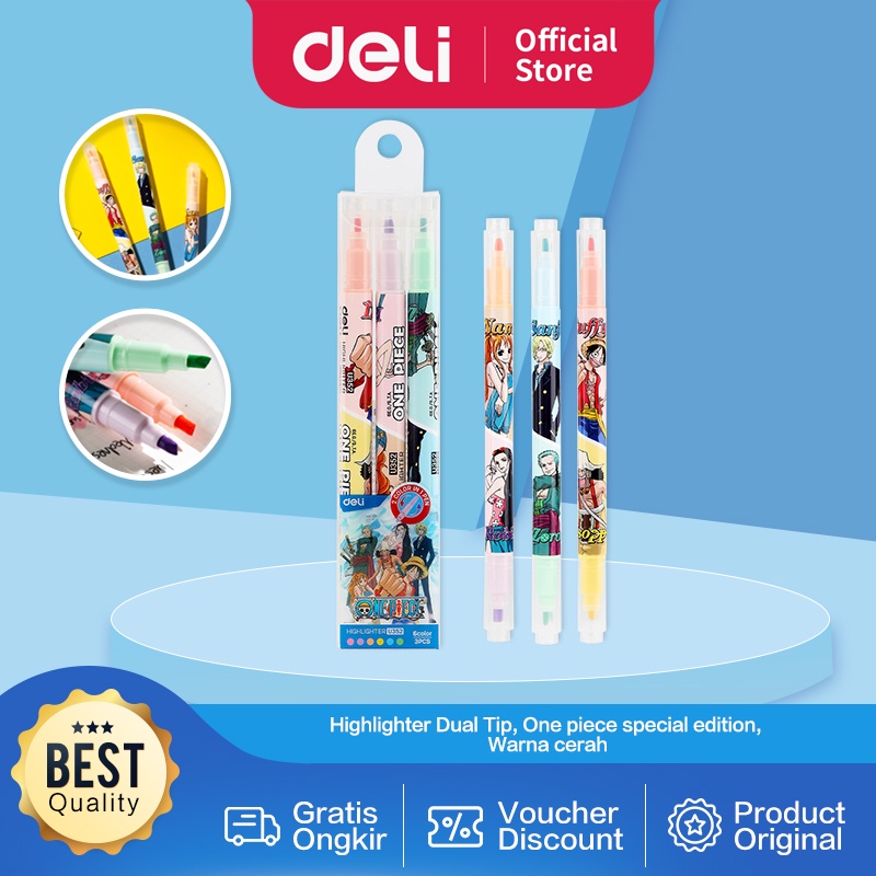 

Deli One Piece School Highlighter / Penanda Warna Double Dual Tip 6 Warna One Piece Warna Cerah CU352