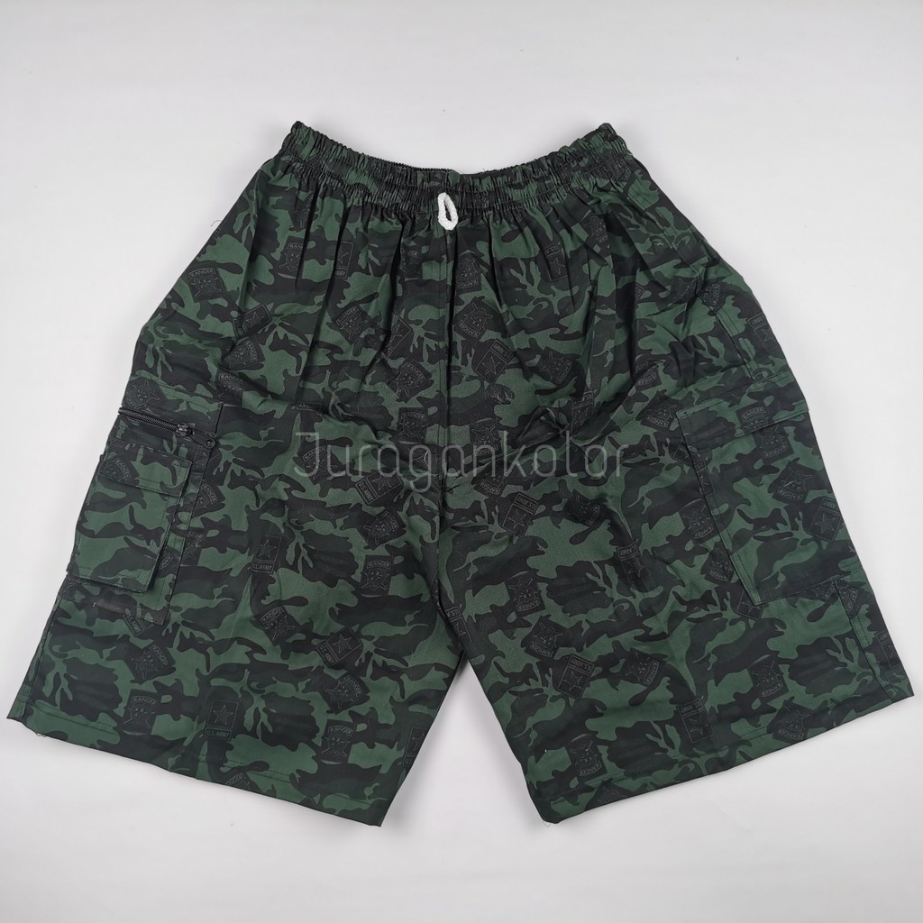 Celana Pendek Pria Jumbo Cargo Kolor Cowok Motif Loreng Army