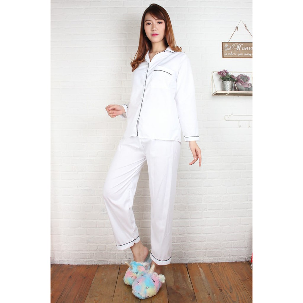 FortKlass LP Piyama Satin Embos Sleepwear Stelan Baju Tidur Lengan Panjang Celana Panjang-2