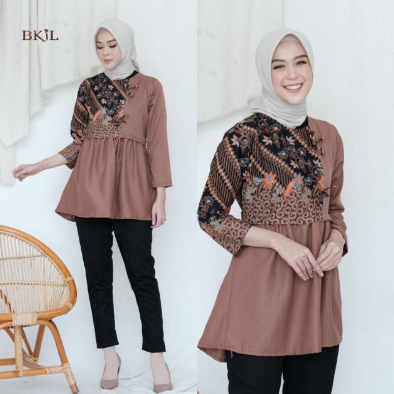 tey-17 Batik wanita ASJ SA HRB026 Kenongo Kemeja Tosca Pendek-Pita Coklat