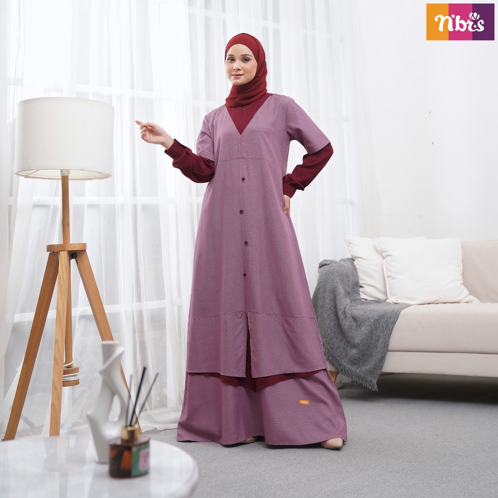 Nibras NB B81 Bahan Ashura mix Cay Airflow Gamis Polos Dengan Kombinasi 2 Warna Simple