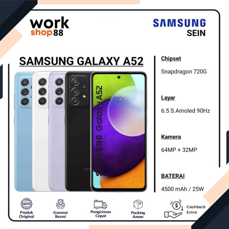 HP Baru Samsung Galaxy A52 8/256 Ram 8GB Rom internal 256GB - New SEIN Original Garansi Resmi - Hand