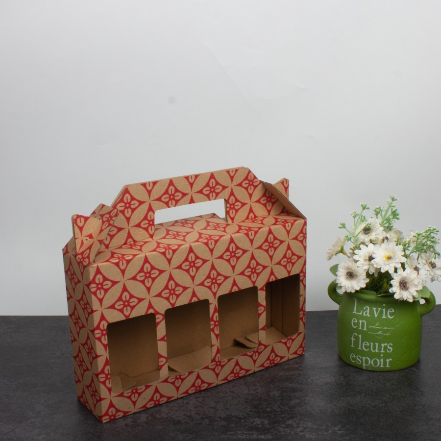 

(10 Pcs) Box Jinjing Botol 350ml Isi 4 Kardus Kemasan Hampers Packaging Dus Tenteng Motif Coklat Batik
