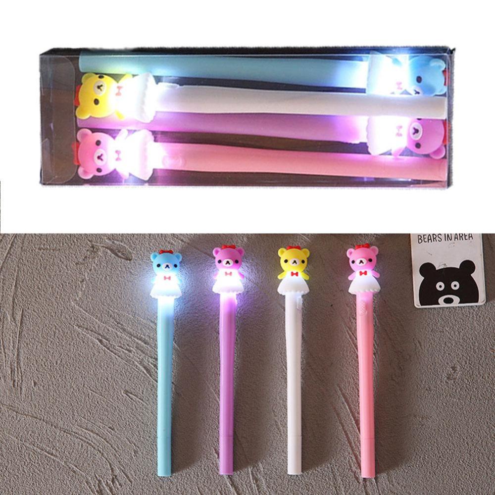 Timekey 4Pcs / Set Pulpen Gel LED Desain Unicorn / Beruang Lucu Kreatif B5F8