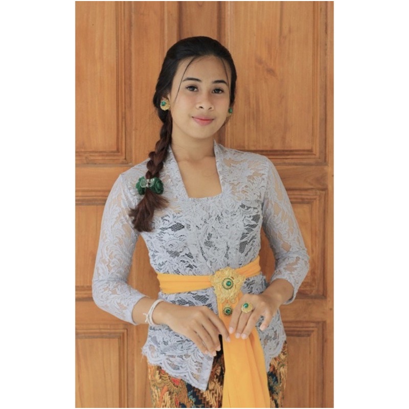 (Bisa COD) kebaya bali brokat strait sofia lengan panjang-Abu