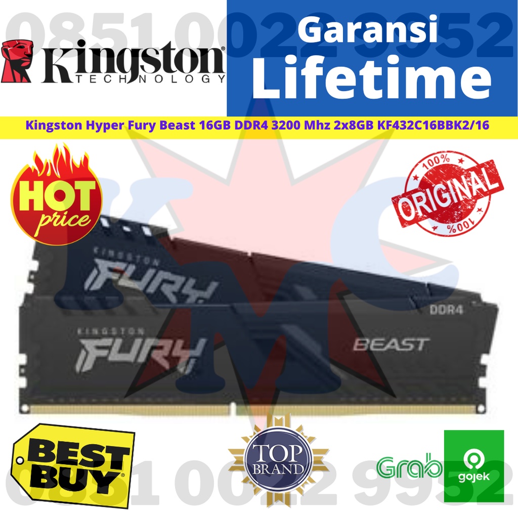 KINGSTON FURY BEAST RAM DDR4 16GB 2X8GB 3200Mhz BLACK