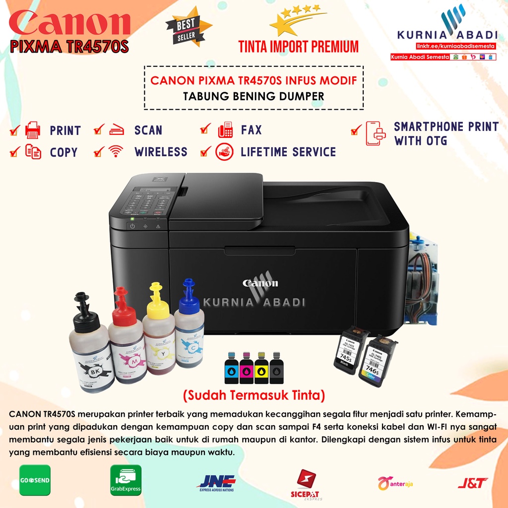 Printer Canon PIXMA TR4570S Infus Tabung Print Scan Copy Wifi Dumper