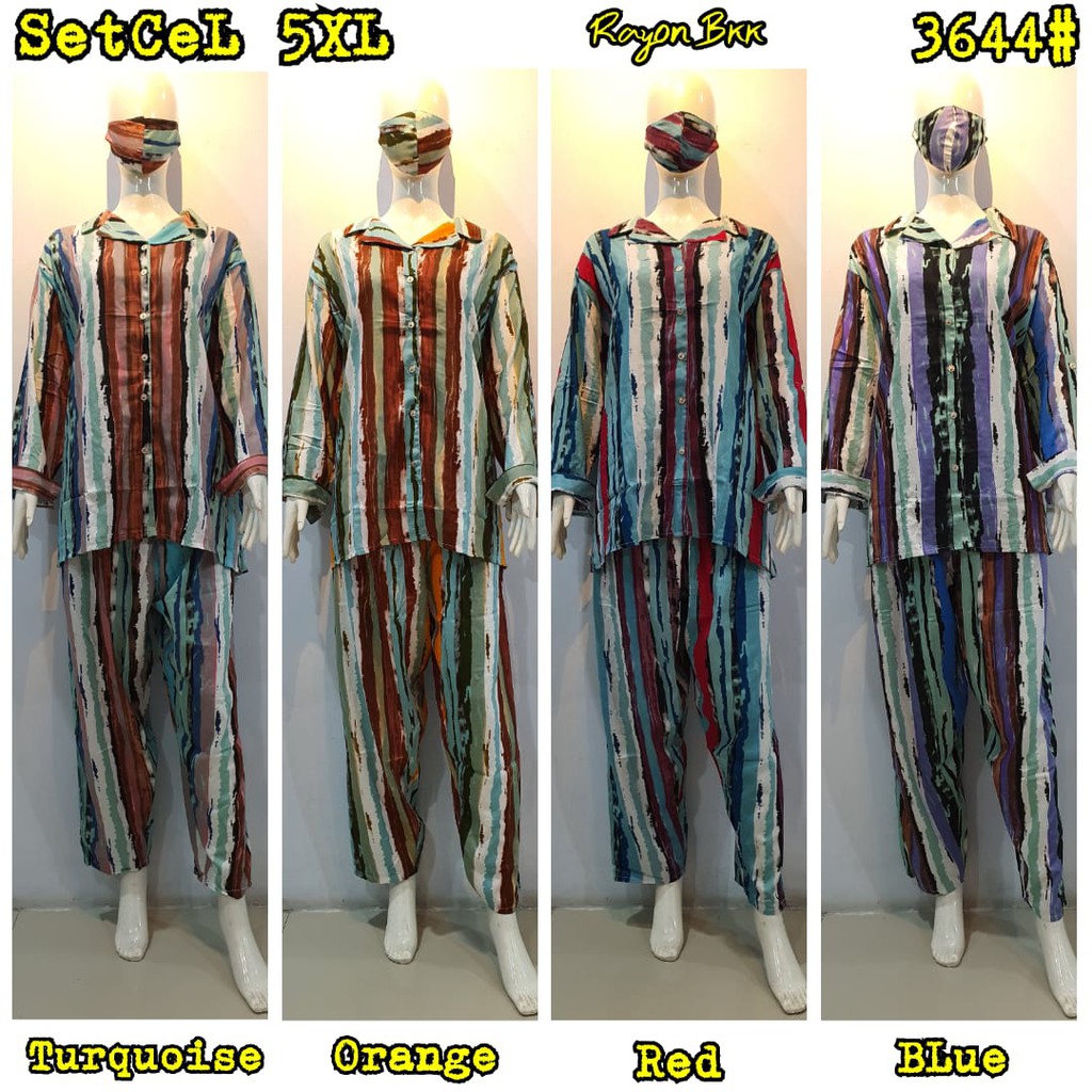 JOSJOLI_STORE/3643-3644 Setcel Rayon/Stelan Rayon Tie Dye Super Jumbo 5XL Free Maske/Busui