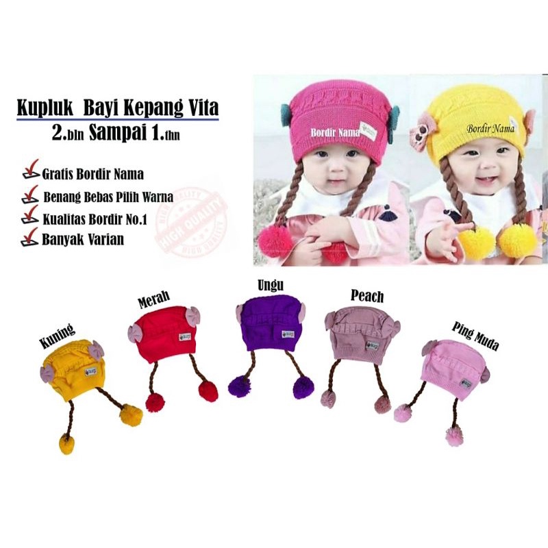 Kupluk bayi Kepang / Topi rajut bayi perempuan / Baby Hat Wig import